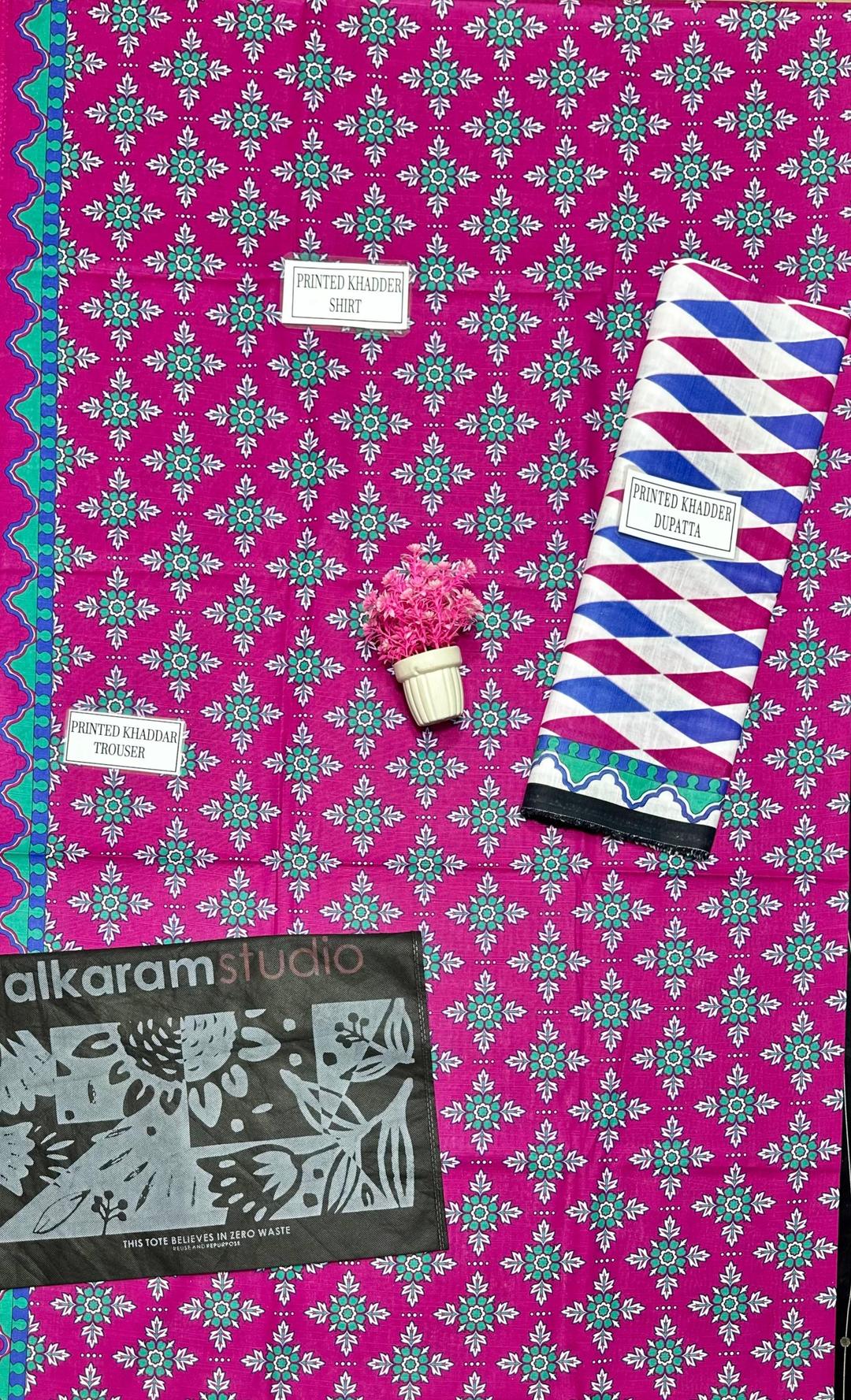 ✨ Premium Magenta Khaddar 3-Piece Printed Suit Set – Elegance Redefined