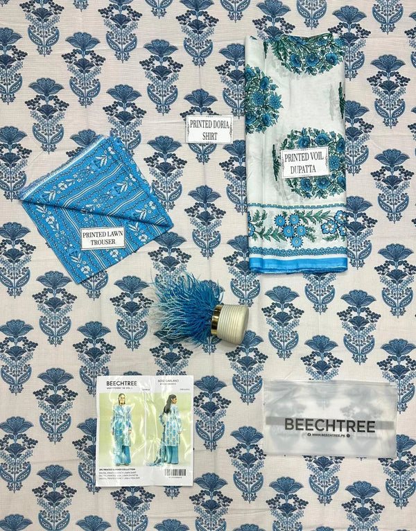 Luxury Printed Dobby Lawn 3-Piece Suit with Lawn Dupatta