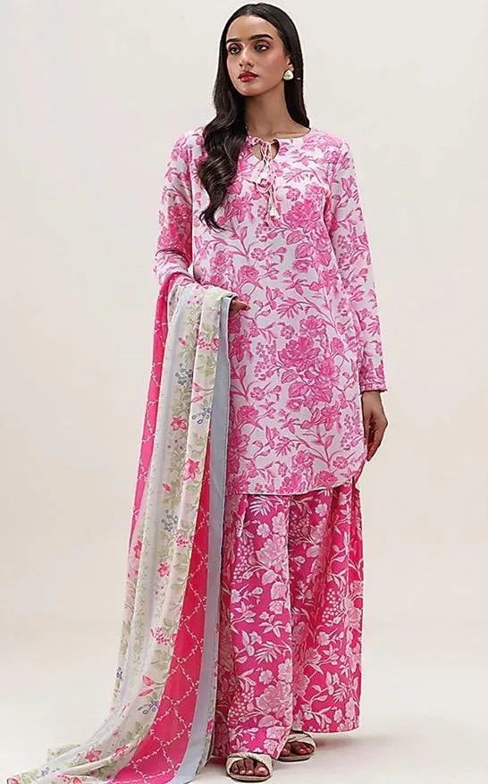 Luxury Printed Dobby Lawn 3-Piece Suit with Lawn Dupatta