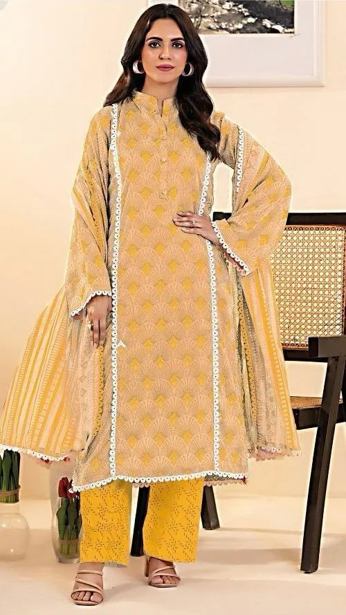 Luxury Printed Dobby Lawn 3-Piece Suit with Lawn Dupatta