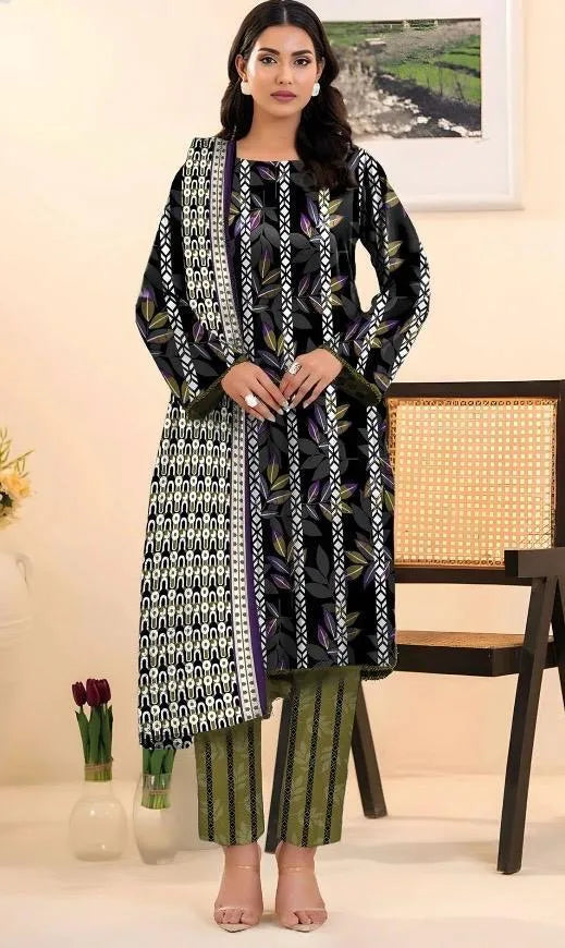 Luxury Printed Dobby Lawn 3-Piece Suit with Lawn Dupatta