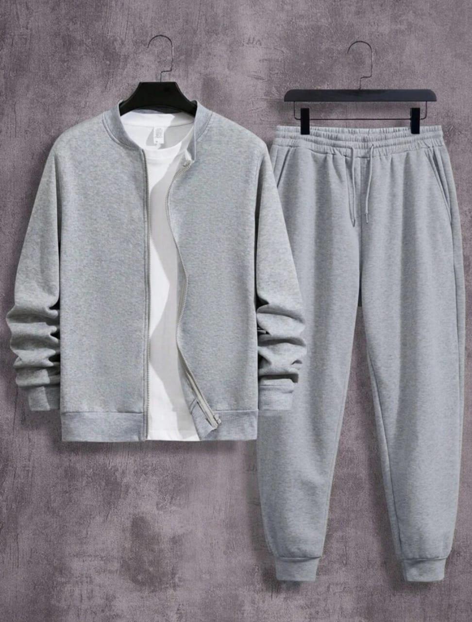 “Steel Grey Elite – Men’s Fleece Zipper Tracksuit (2-Piece Set)”