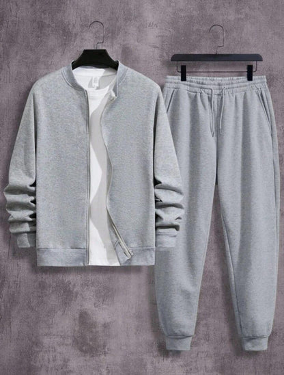 “Steel Grey Elite – Men’s Fleece Zipper Tracksuit (2-Piece Set)”