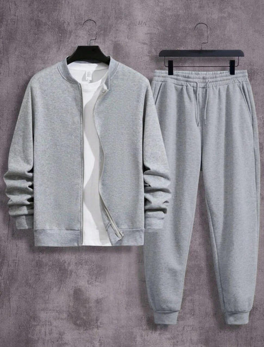 “Steel Grey Elite – Men’s Fleece Zipper Tracksuit (2-Piece Set)”