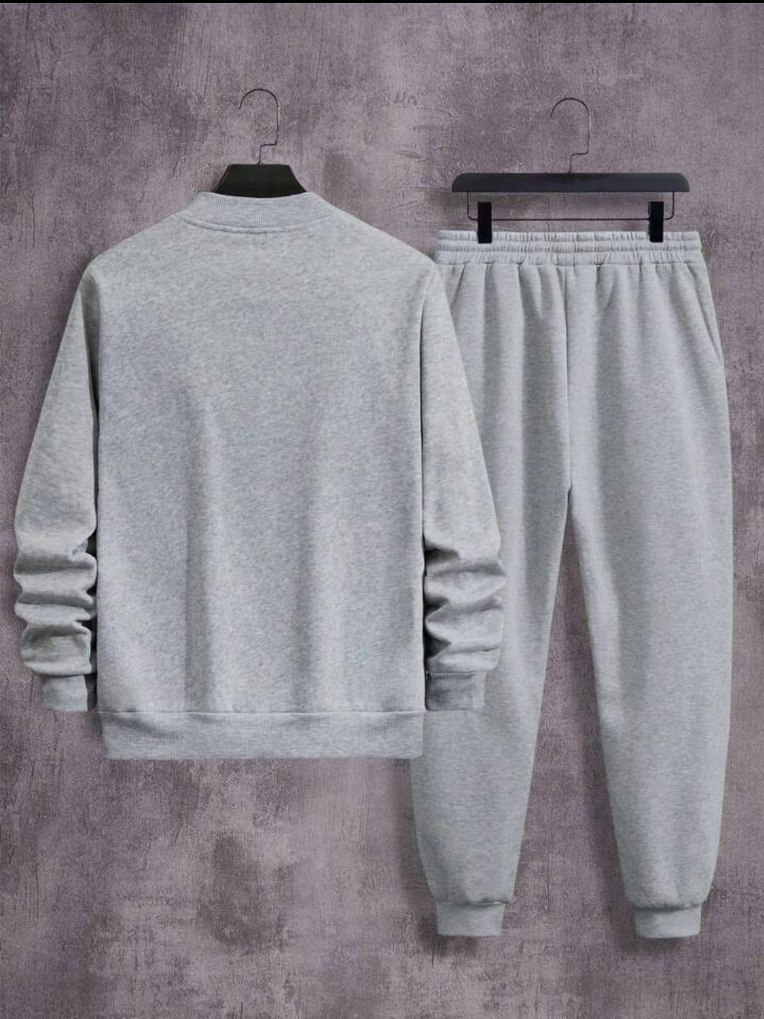 “Steel Grey Elite – Men’s Fleece Zipper Tracksuit (2-Piece Set)”