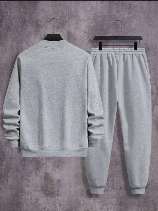 “Steel Grey Elite – Men’s Fleece Zipper Tracksuit (2-Piece Set)”