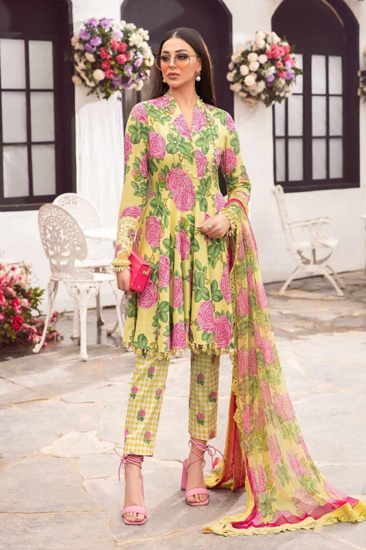 ✨Radiate Elegance: 3-Piece Yellow Khaddar Digital Print Suit – Shine Like Sunshine!✨