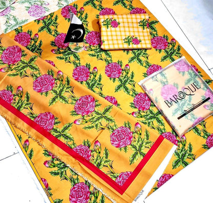 ✨Radiate Elegance: 3-Piece Yellow Khaddar Digital Print Suit – Shine Like Sunshine!✨