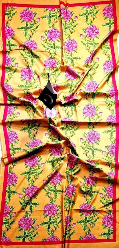 ✨Radiate Elegance: 3-Piece Yellow Khaddar Digital Print Suit – Shine Like Sunshine!✨