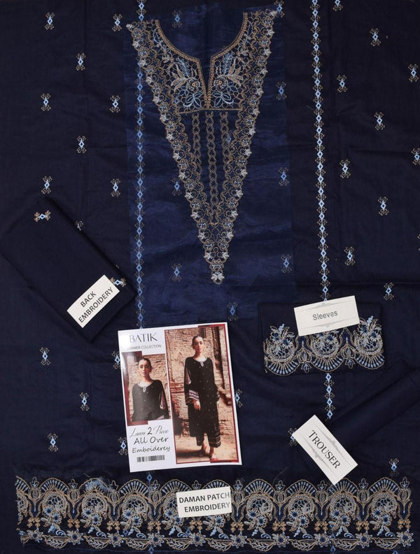 Sapphire Luxe – 2-Piece Fully Embroidered Lawn Suit | Blue