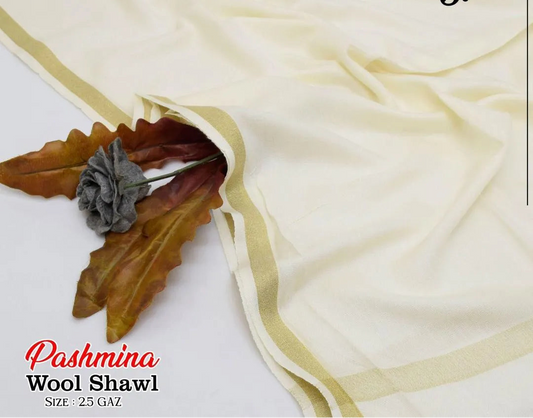 "✨Elegant Off-White Pashmina Wool Shawl – Zari Tilla Detailing for Timeless Charm✨"
