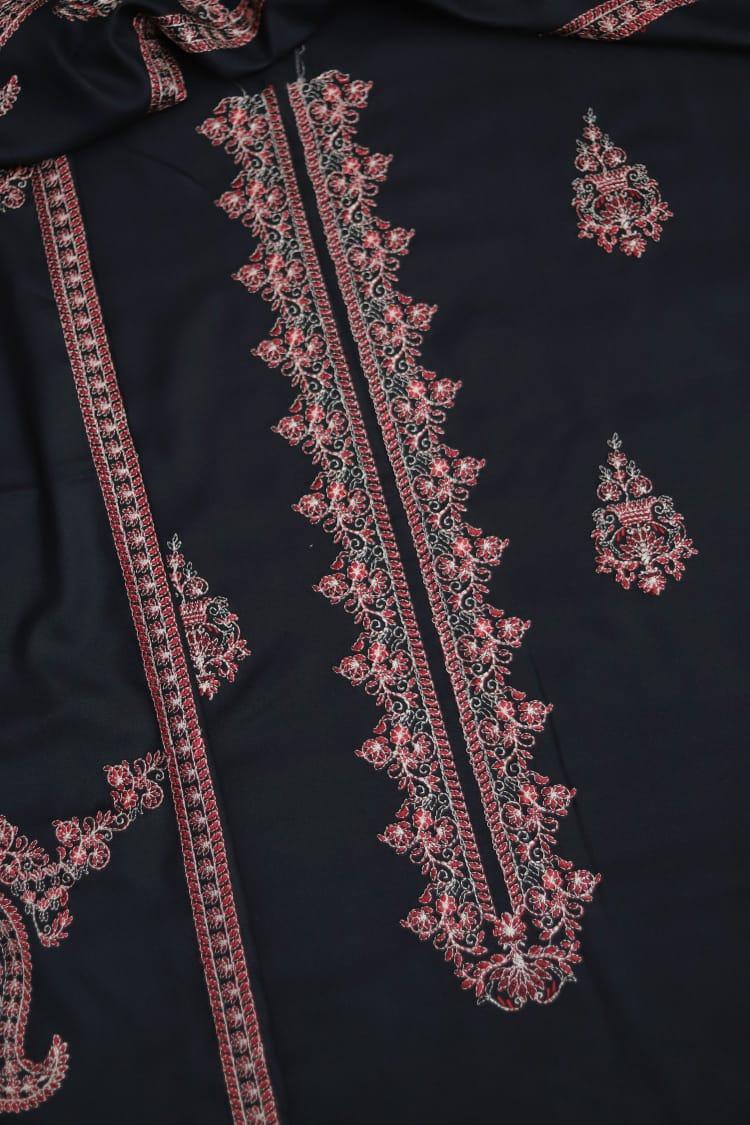 Luxury Black Embroidered Dhanak 3-Piece Suit with Patch Work & Dupatta
