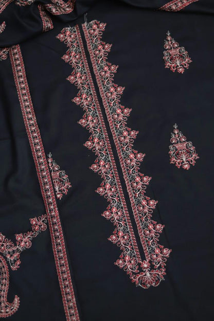 Luxury Black Embroidered Dhanak 3-Piece Suit with Patch Work & Dupatta