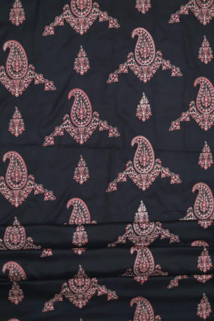 Luxury Black Embroidered Dhanak 3-Piece Suit with Patch Work & Dupatta