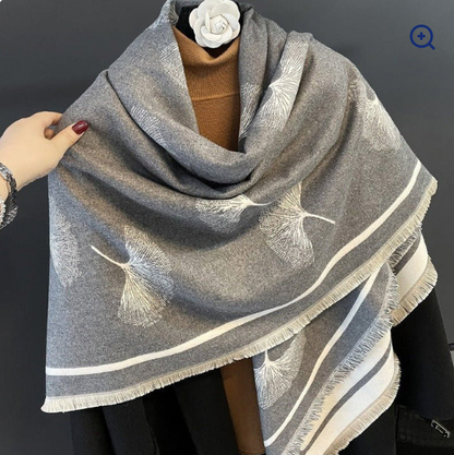 Ginkgo Leaf Imitation Cashmere Square Scarf – Elegant & Cozy