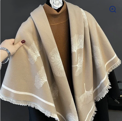 Ginkgo Leaf Imitation Cashmere Square Scarf – Elegant & Cozy