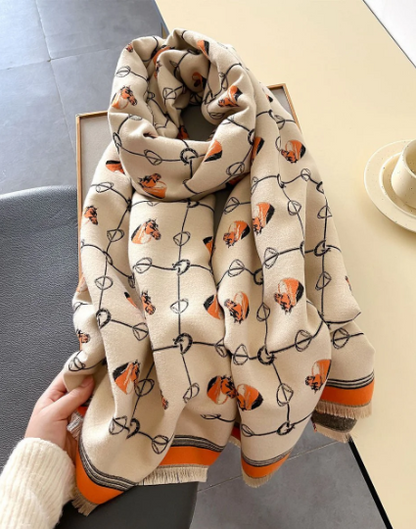 VelvetTouch™ Tie-Dye Imitation Cashmere Shawl – Warm, Stylish Wrap in Green, Pink, Orange & Yellow