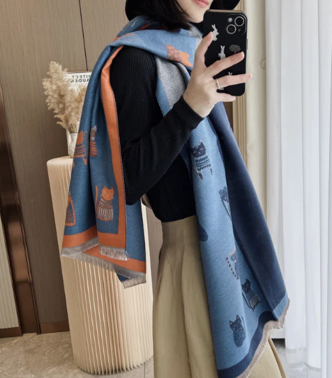 Imitation Cashmere Cat Print Scarf – Warm, Stylish & Protective