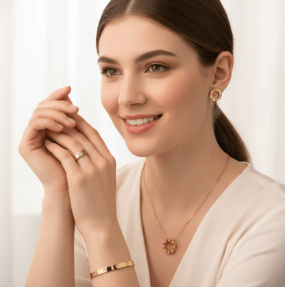 Love Circle Gold 4-Piece Jewelry Set – Necklace, Bracelet, Ring & Earrings