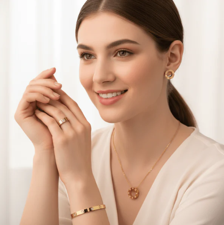 Love Circle Gold 4-Piece Jewelry Set – Necklace, Bracelet, Ring & Earrings