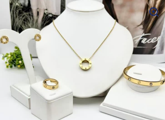 Love Circle Gold 4-Piece Jewelry Set – Necklace, Bracelet, Ring & Earrings
