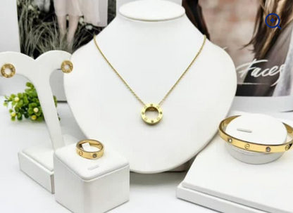 Love Circle Gold 4-Piece Jewelry Set – Necklace, Bracelet, Ring & Earrings