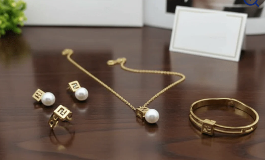 Liora™ Pearl Drop Square Pendant 4-Piece Jewelry Set – Necklace, Bracelet, Ring & Earrings