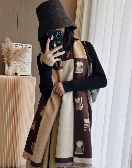 Imitation Cashmere Cat Print Scarf – Warm, Stylish & Protective