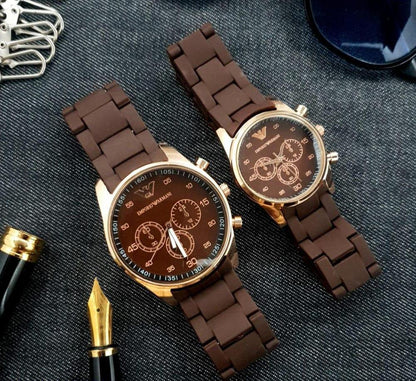 2 Pcs Unisex Stainless Steel Chronograph Couple Watches-Round Multicolor Design | Free Delivery