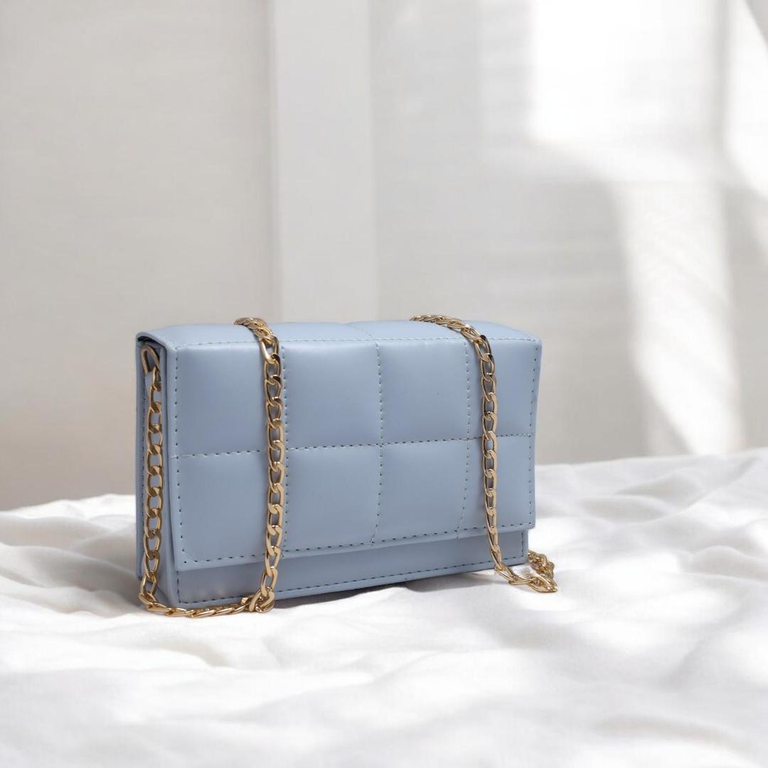 ✨ "Sky Blue Embroidered Crossbody Bag – Chic Chain Style + FREE Delivery"