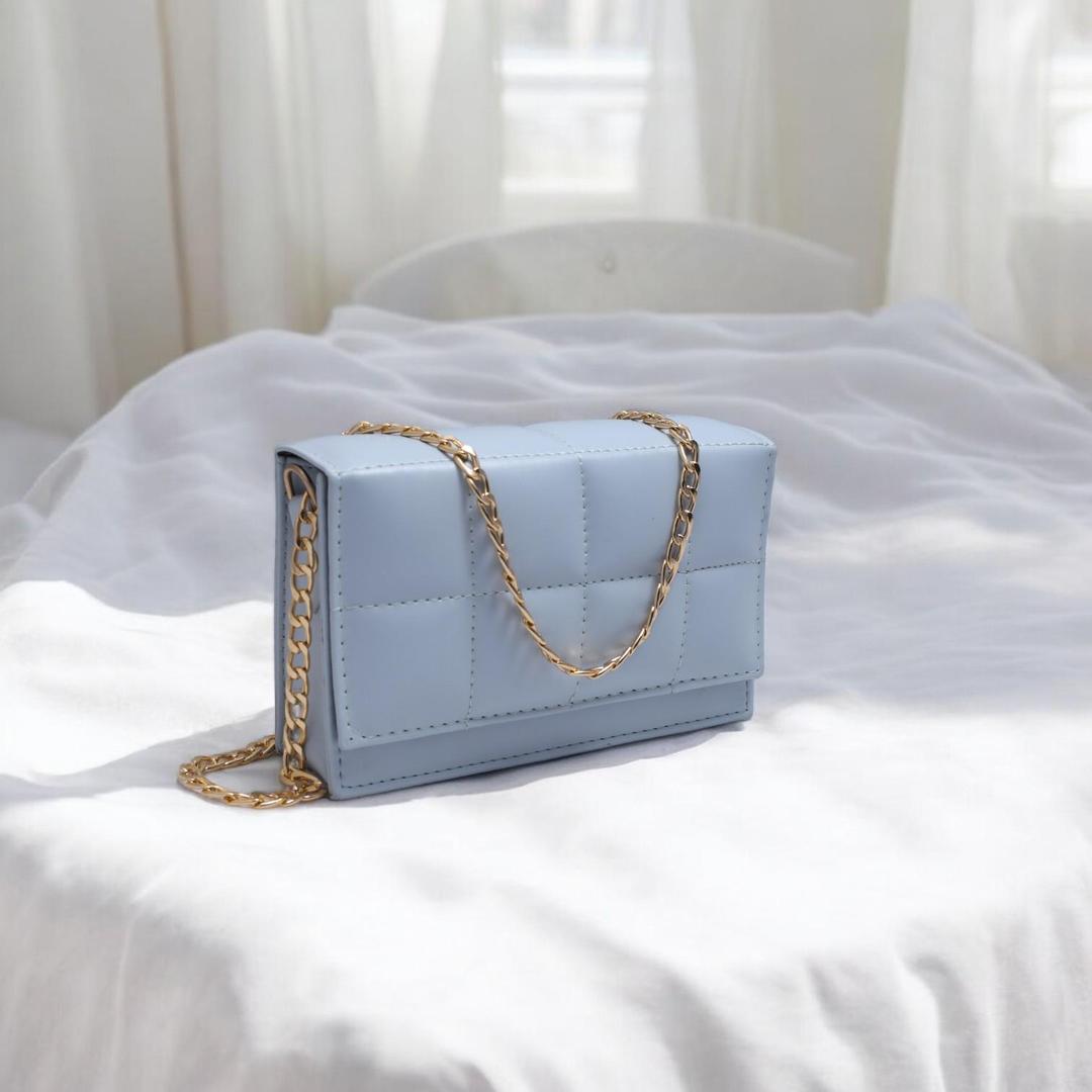 ✨ "Sky Blue Embroidered Crossbody Bag – Chic Chain Style + FREE Delivery"