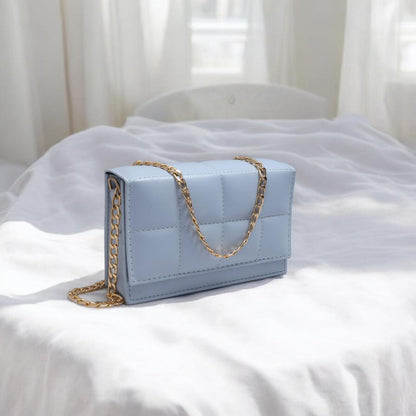 ✨ "Sky Blue Embroidered Crossbody Bag – Chic Chain Style + FREE Delivery"
