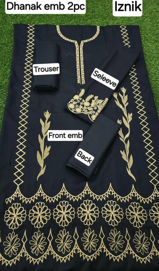 Black Dhanak Embroidered 2-Piece Winter Suit – Elegant & Timeless Style