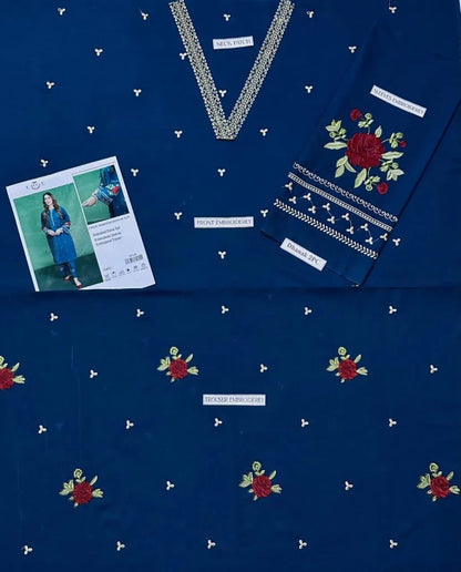 Blue Dhanak Embroidered 2-Piece Winter Suit – Elegant, Warm & Timeless