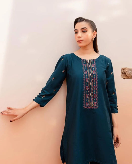 Blue Dhanak Embroidered 2-Piece Winter Suit – Soft, Stylish & Sophisticated
