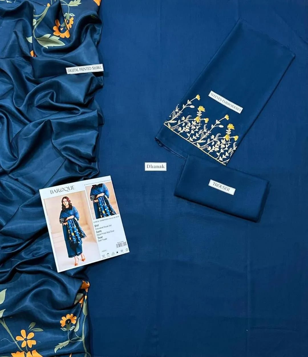 Blue Dhanak Embroidered 3-Piece Winter Suit with Wool Dupatta – Warm, Elegant & Premium