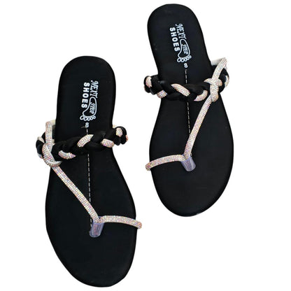 “GlamHivePK™ Black Satin Rhinestone Kolhapuri – Elegant Formal Women’s Chappal 💎 | Free Delivery 🚚”