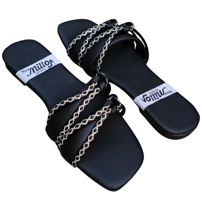 “GlamHivePK™ Satin Rhinestone Flats – Chic Casual & Formal Women’s Wear 💎 | Free Delivery 🚚”