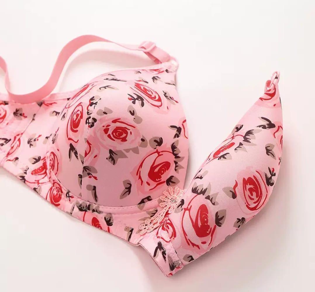 ✨ Soft Cotton Printed Padded Bra – Comfort Meets Style (Pink)