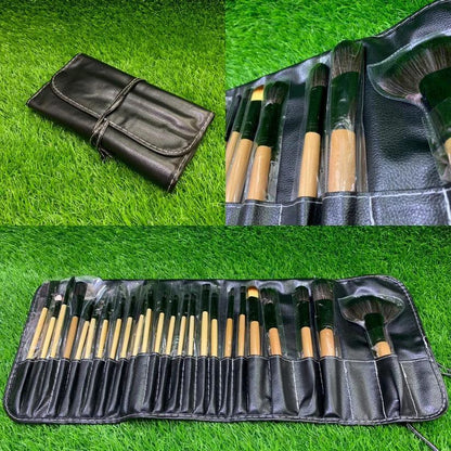 24-Piece Professional Makeup Brush Set with Leather Pouch – Smooth Synthetic Bristles for Flawless Application
