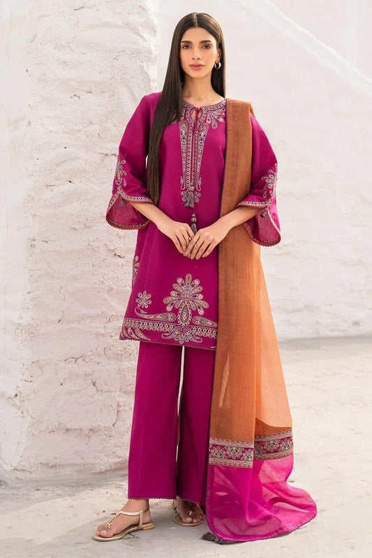 Elegant Pink Embroidered Dhanak 3-Piece Suit – Winter Luxe Edition