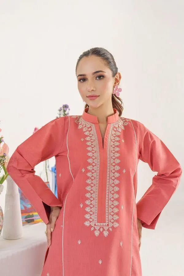 Luxury Peach Embroidered Dhanak 3-Piece Suit – Winter Grace Collection