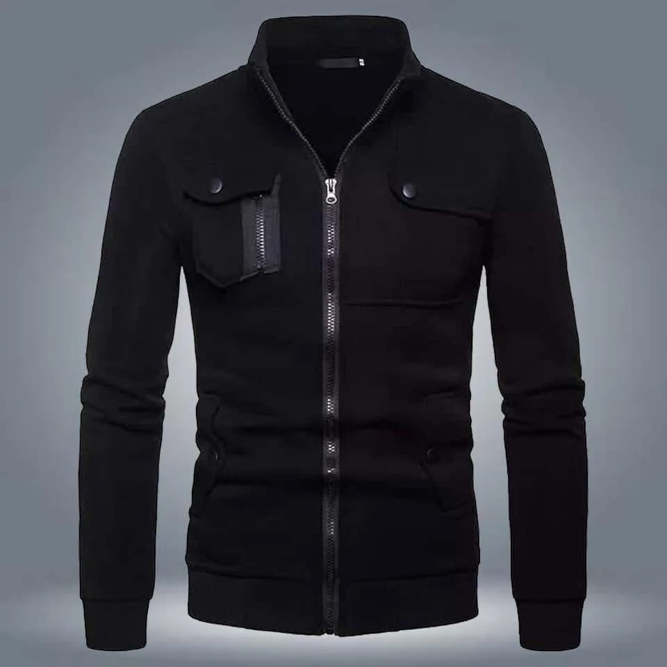 💎 Men’s Black Fleece Bomber Jacket – Stylish, Warm & Modern Comfort