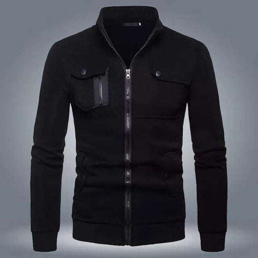 💎 Men’s Black Fleece Bomber Jacket – Stylish, Warm & Modern Comfort