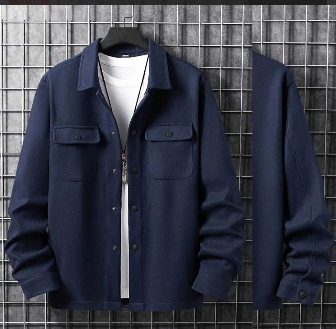 💎 Classic Blue Men’s Fleece Jacket – Warm, Stylish & Collared Elegance