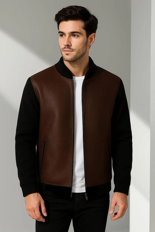 Men’s Premium Brown Rexine Bomber Jacket – Winter Street Style Edition