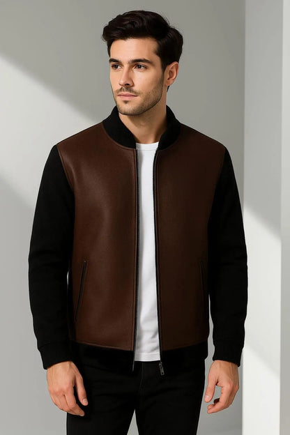 Men’s Premium Brown Rexine Bomber Jacket – Winter Street Style Edition