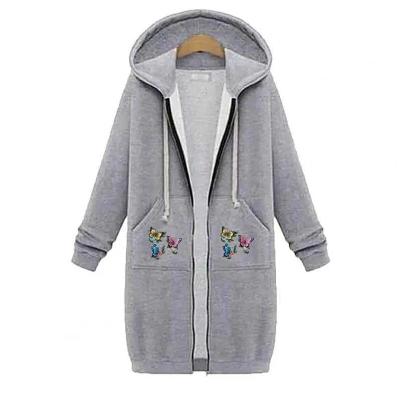 🩶 Trendy Grey Printed Fleece Hooded Jacket – Winter Comfort Wear