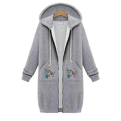 🩶 Trendy Grey Printed Fleece Hooded Jacket – Winter Comfort Wear
