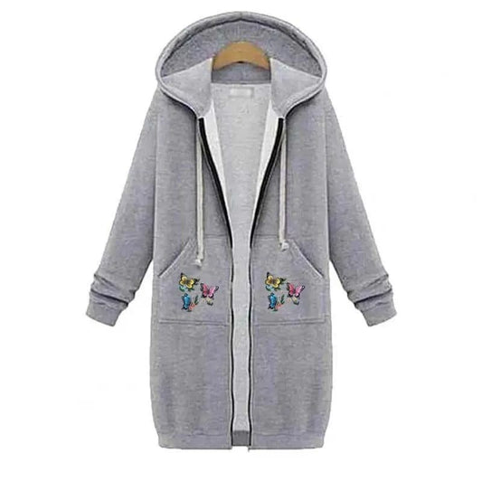 🩶 Trendy Grey Printed Fleece Hooded Jacket – Winter Comfort Wear